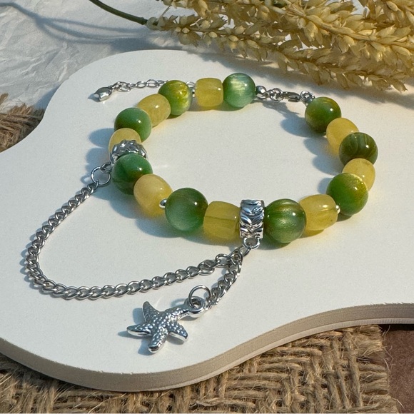 Green-Yellow Beaded Bracelet with Starfish Charm - Picture 4 of 5
